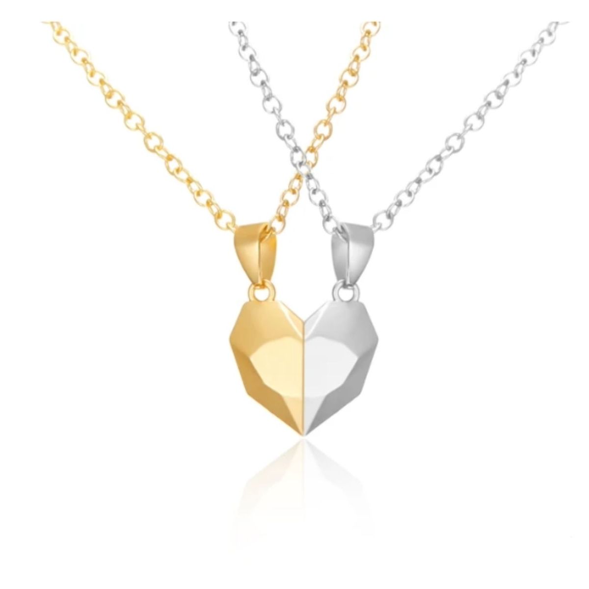 GENERICO - Collar Corazón Imantado para Pareja dorado y plateado