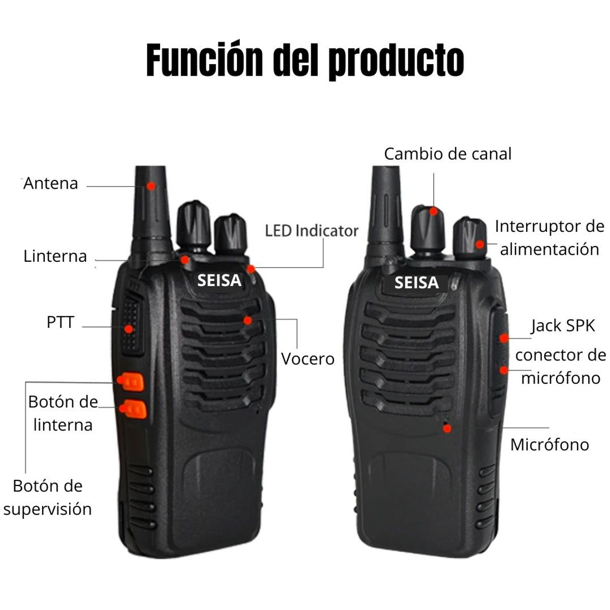 SEISA - Walkie Talkie 2 uds SEISA Original Transmisor Receptor de Radio 2 Vias