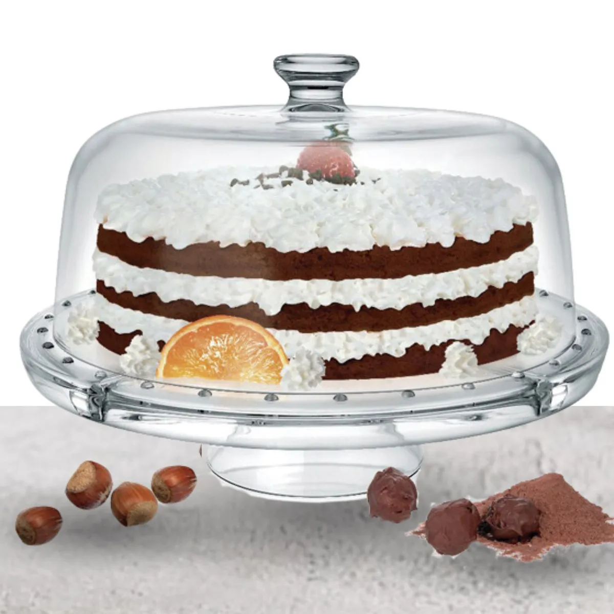 GENERICO - Porta Torta de Vidrio con Tapa de Vidrio 30 cm