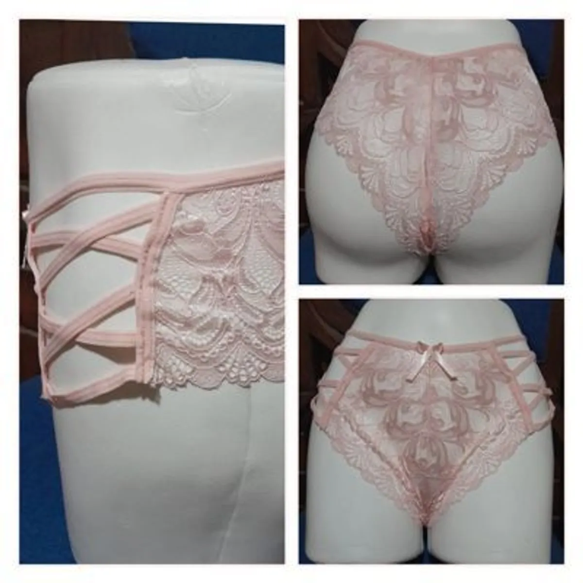 GENERICO - PANTY CACHETERO HILO DE ENCAJE CON LIGAS S-M