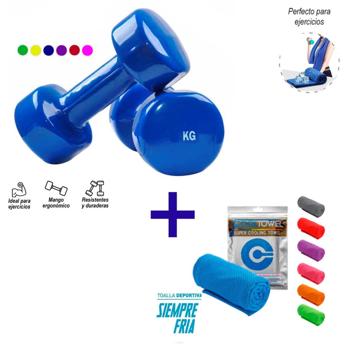GENERICO - Pack Deportivo Mancuernas 1kg Toalla Fria