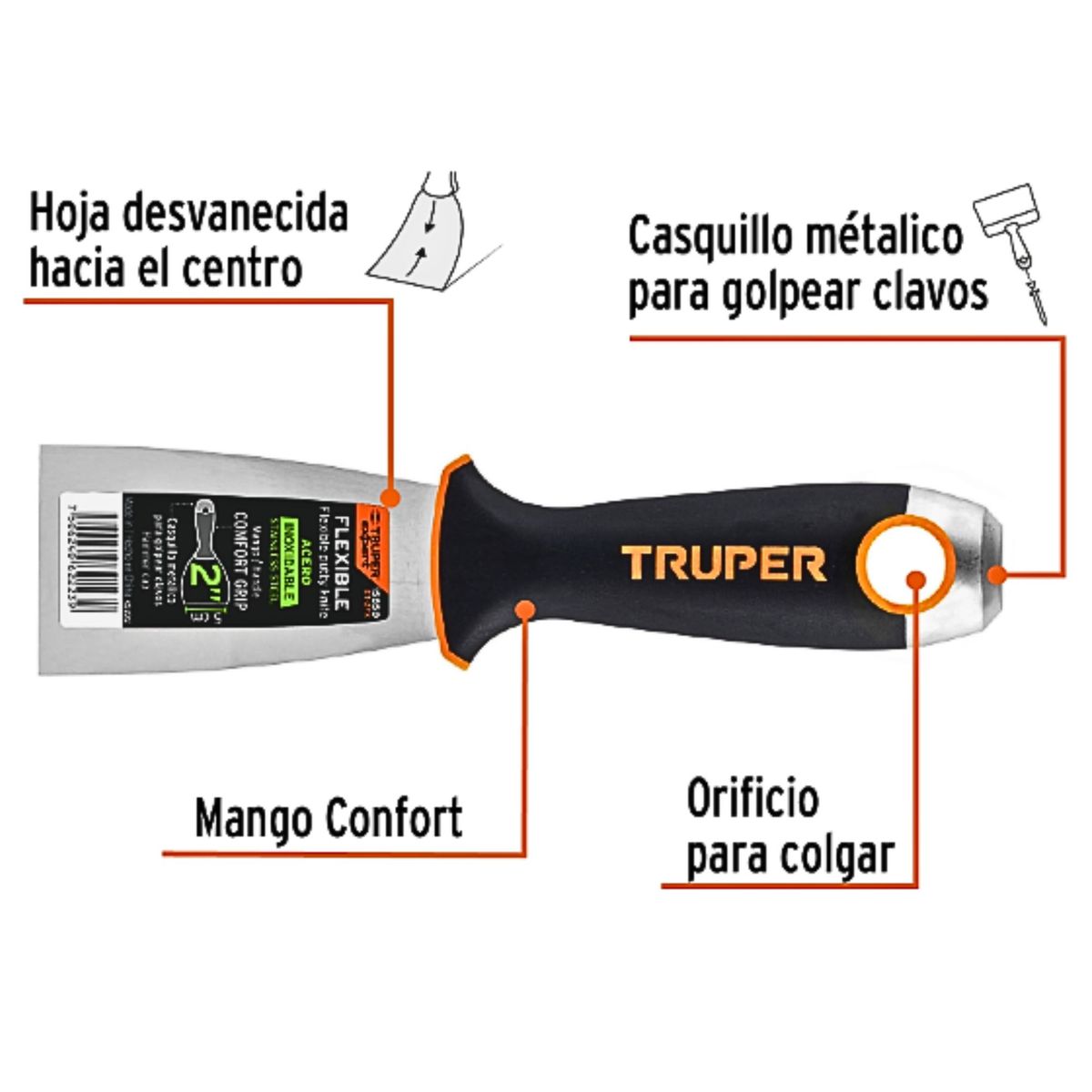 TRUPER - Espátula 2 acero inoxidable mango Comfort Grip TRUPER Expert