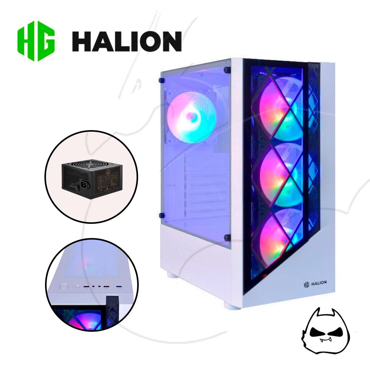 HALION - Case Gamer Halion Dragon CR15 Blanco 500W 4X12 Rainbow Vidrio