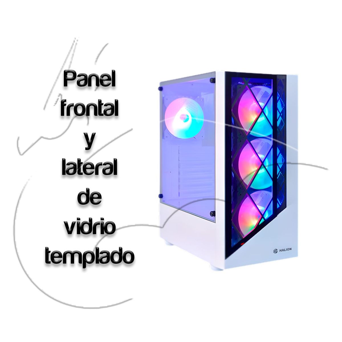 HALION - Case Gamer Halion Dragon CR15 Blanco 500W 4X12 Rainbow Vidrio