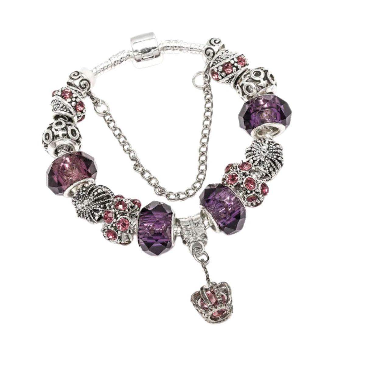 KAST PE - Pulsera mujer charms Corona Morado 19 cm