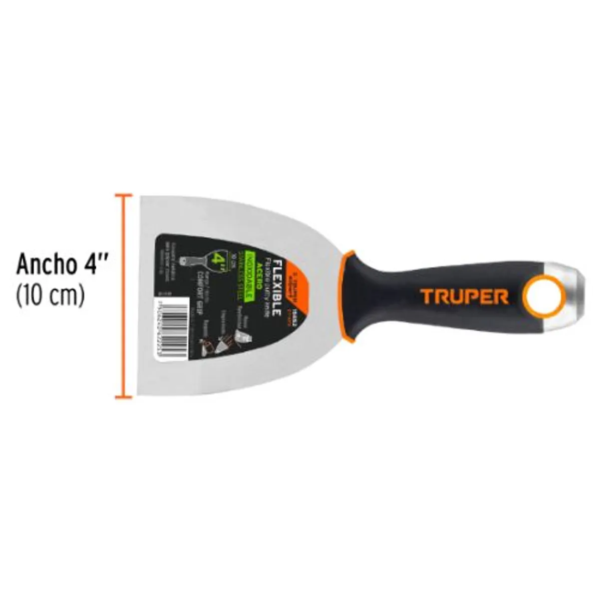 TRUPER - Espátula masillador 4 pulgadas acero inox mango Comfort Grip Expert