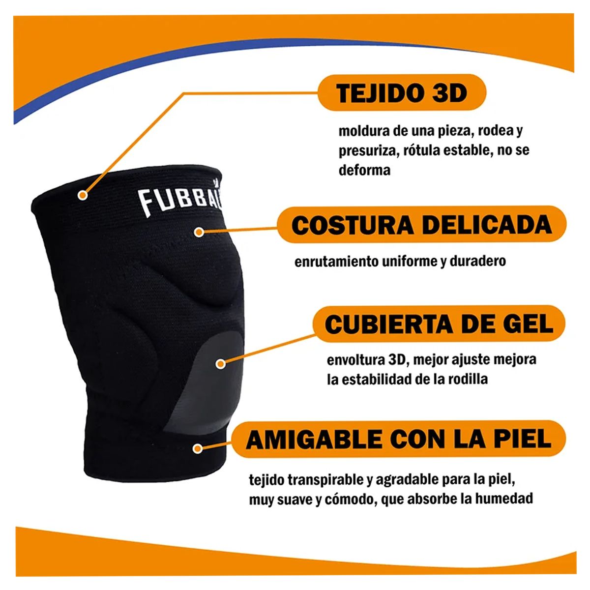 FUBBALL - RODILLERA DE VOLEY CON GEL FUBBALL PRO PARA ADULTO