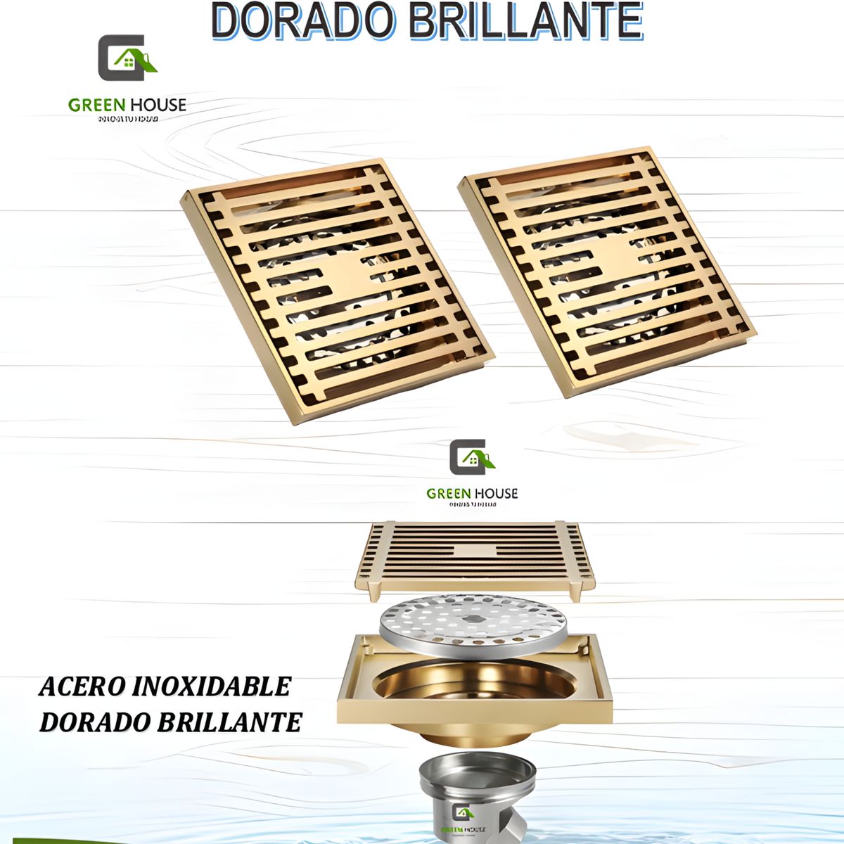 GREEN HOUSE - SUMIDERO DORADO ACERO SUS 304 DE 10CM PACK DE 2 UNIDADES