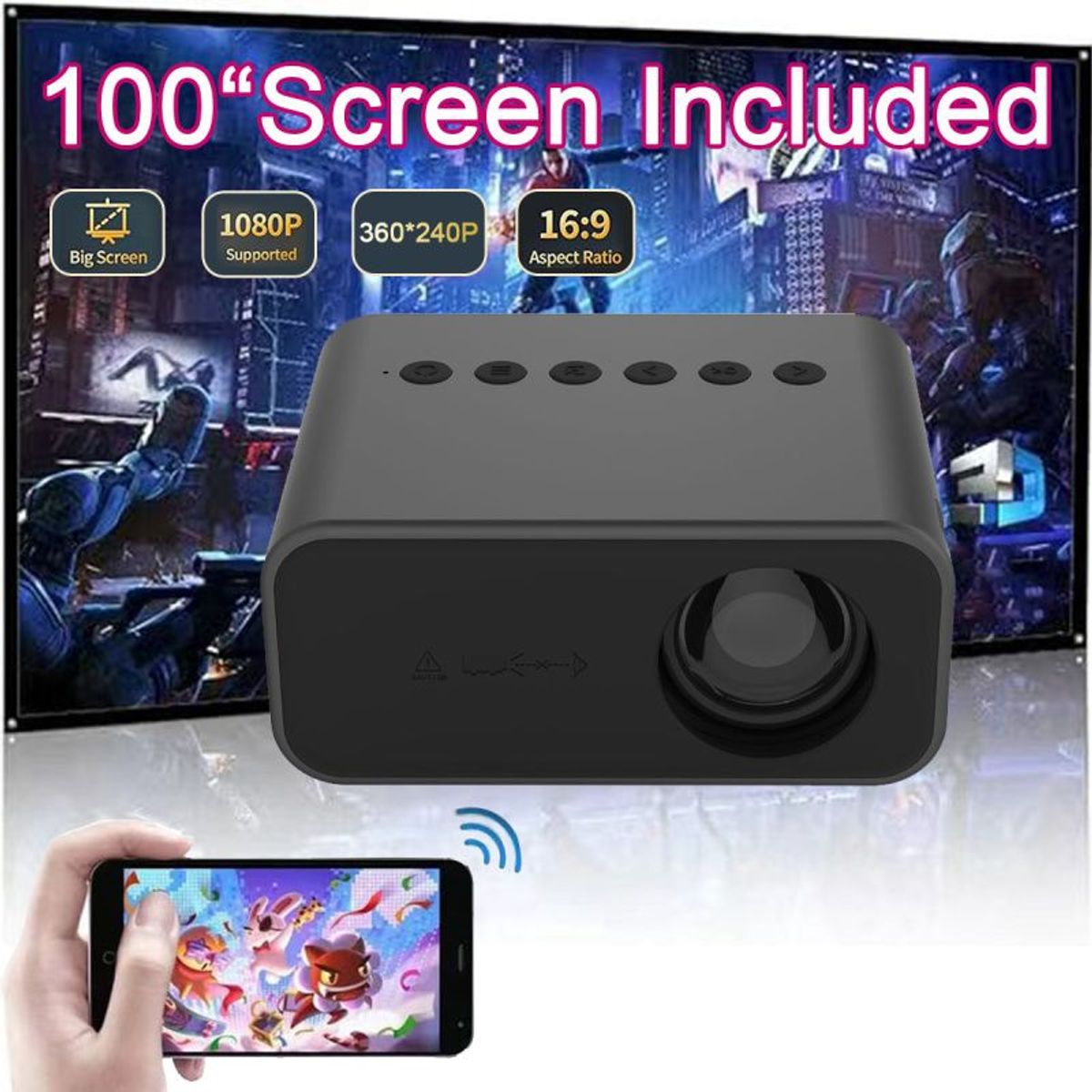 PUREPOWER - 2025 New proyector ultra portail LED HD 1080P wifi  - YT5002