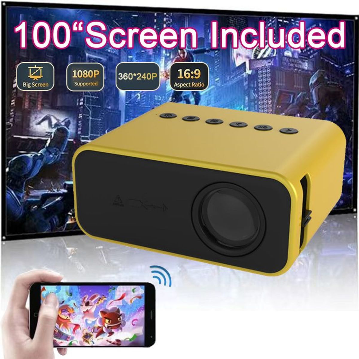 PUREPOWER - 2025 New proyector ultra portail LED HD 1080P wifi  - YT5001