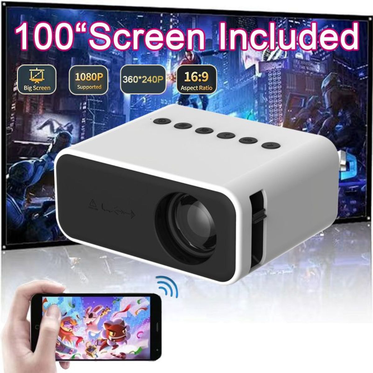 PUREPOWER - 2025 New proyector ultra portail LED HD 1080P wifi  - YT5001