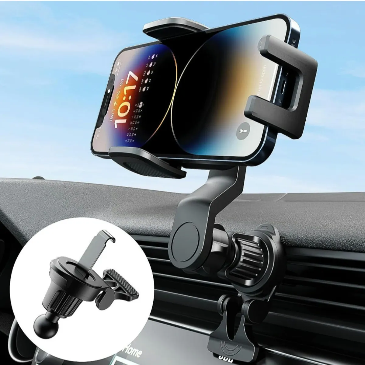 GENERICO - Soporte Sujetador Celular Auto Gancho Metal 2en1 Aire Fluido