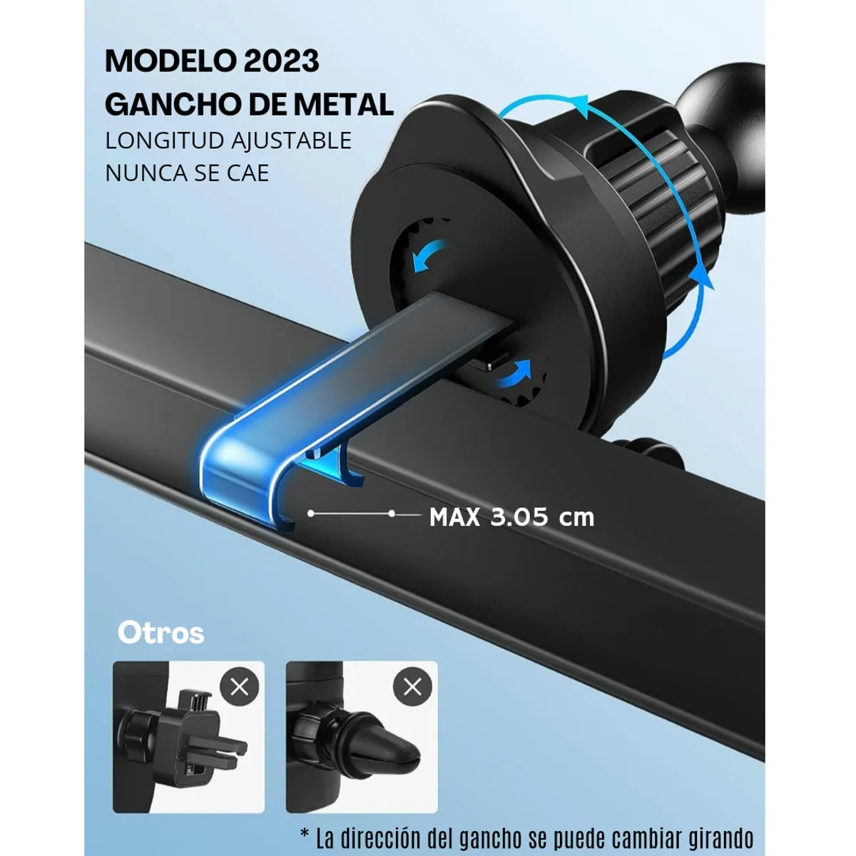 GENERICO - Soporte Sujetador Celular Auto Gancho Metal 2en1 Aire Fluido