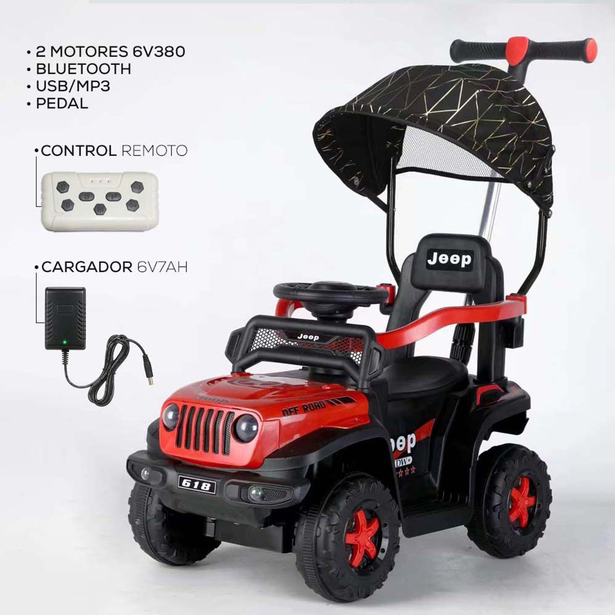 BABYKISS - CARRO CON CONTROL REMOTO ELECTRICO TODO TERRENO ROJO