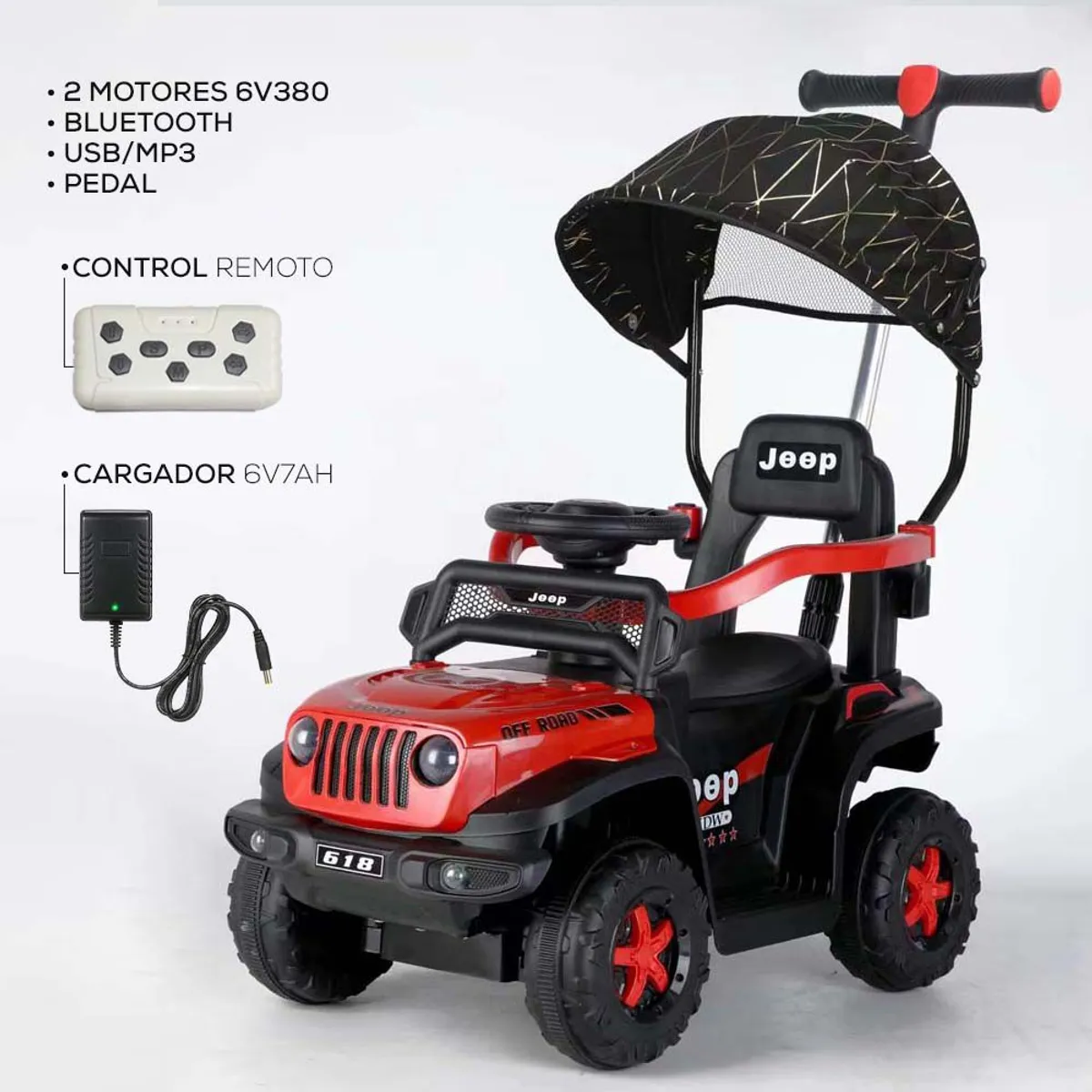 BABYKISS - CARRO CON CONTROL REMOTO ELECTRICO TODO TERRENO ROJO
