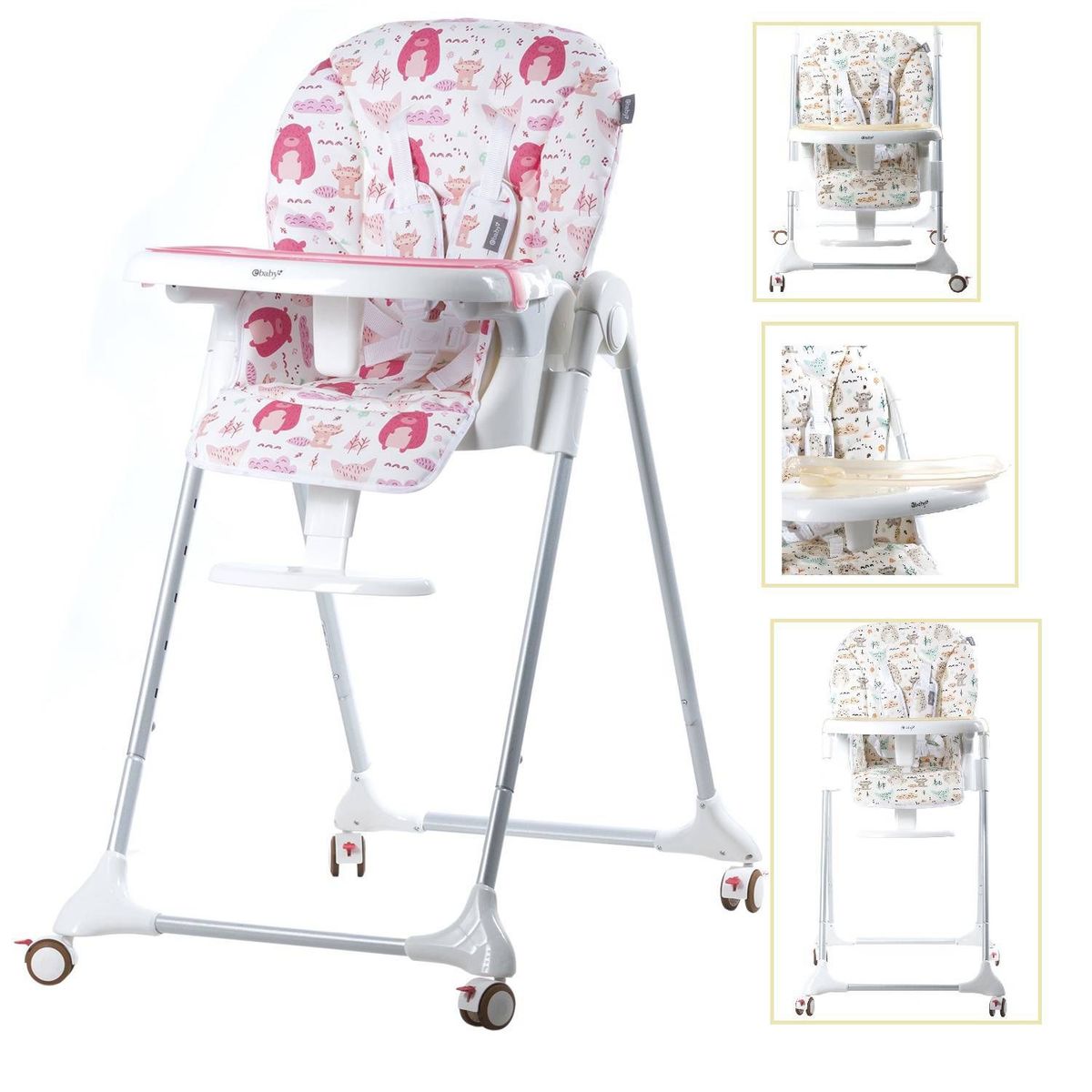 EBABY - Silla de comer con llantes de freno Harriet Diseñado Rosado