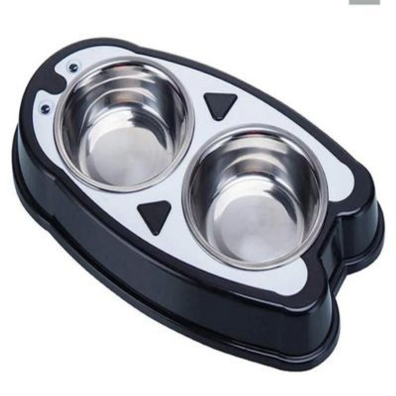 GENERICO - Comedero Bebedero Doble Para Mascotas Modelo Pinguino Negro