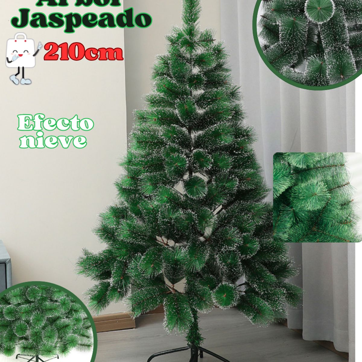 GENERICO - Arbol nevado 210cm de alto Pino verde jaspeado adorno navideño