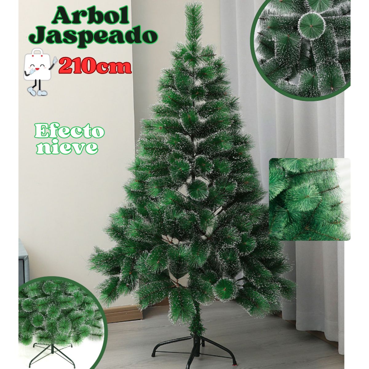 GENERICO - Arbol nevado 210cm de alto Pino verde jaspeado adorno navideño