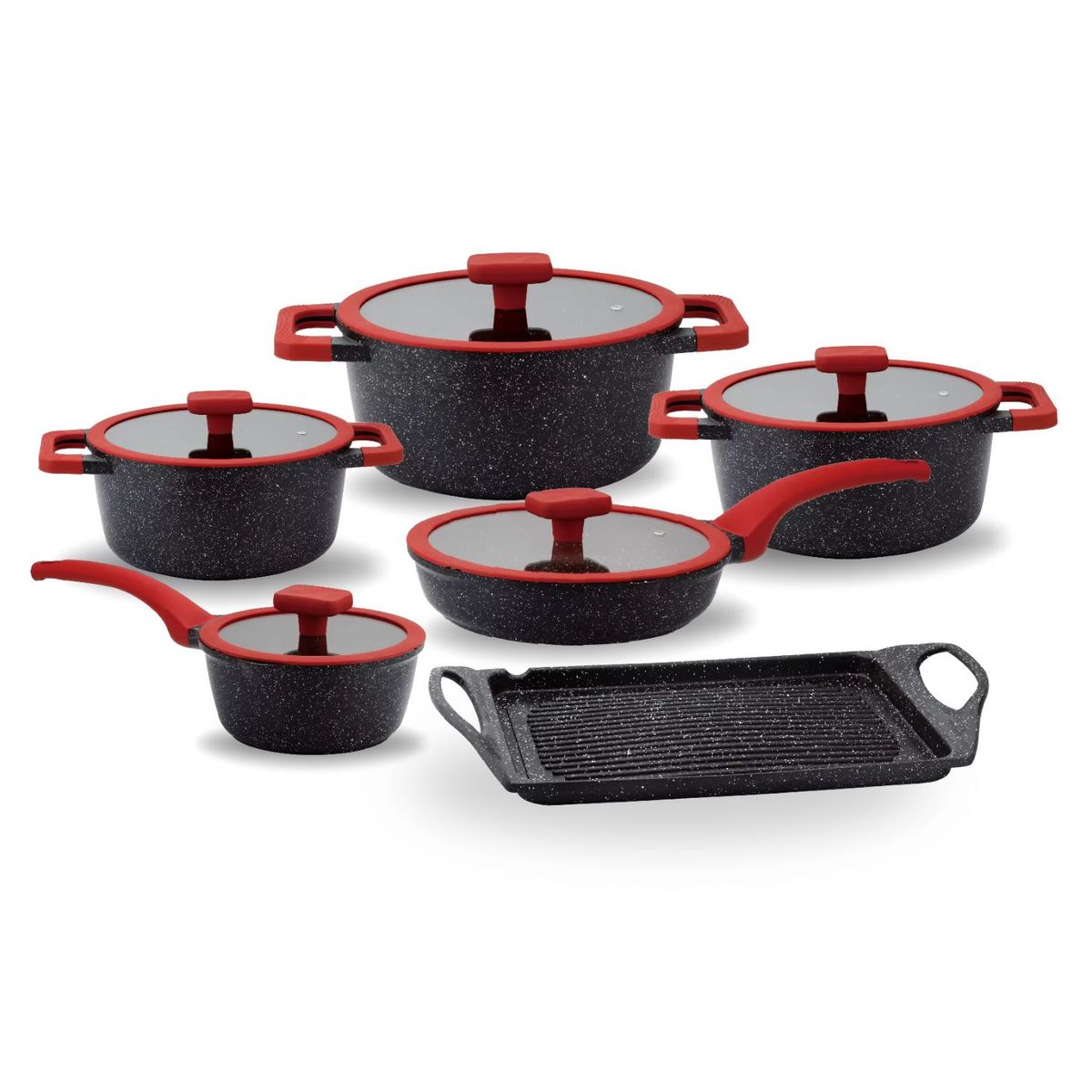 PENTHA - Juego de Ollas Roca Volcánica de 11 Pcs Color Negro