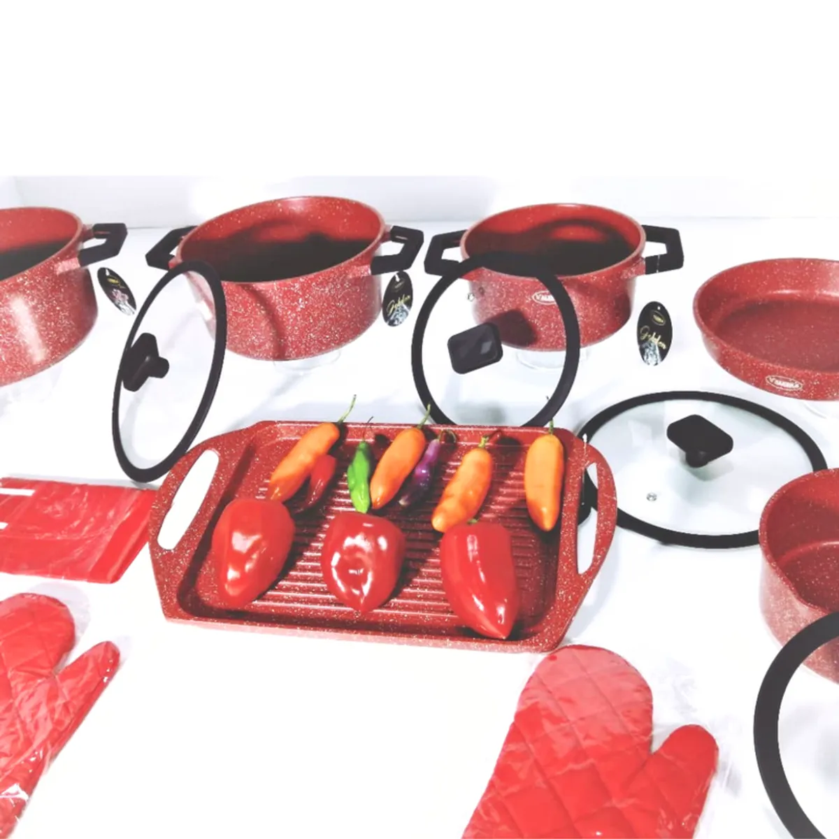 PENTHA - Juego de Ollas Roca Volcánica de 11 Pcs Color Rojo