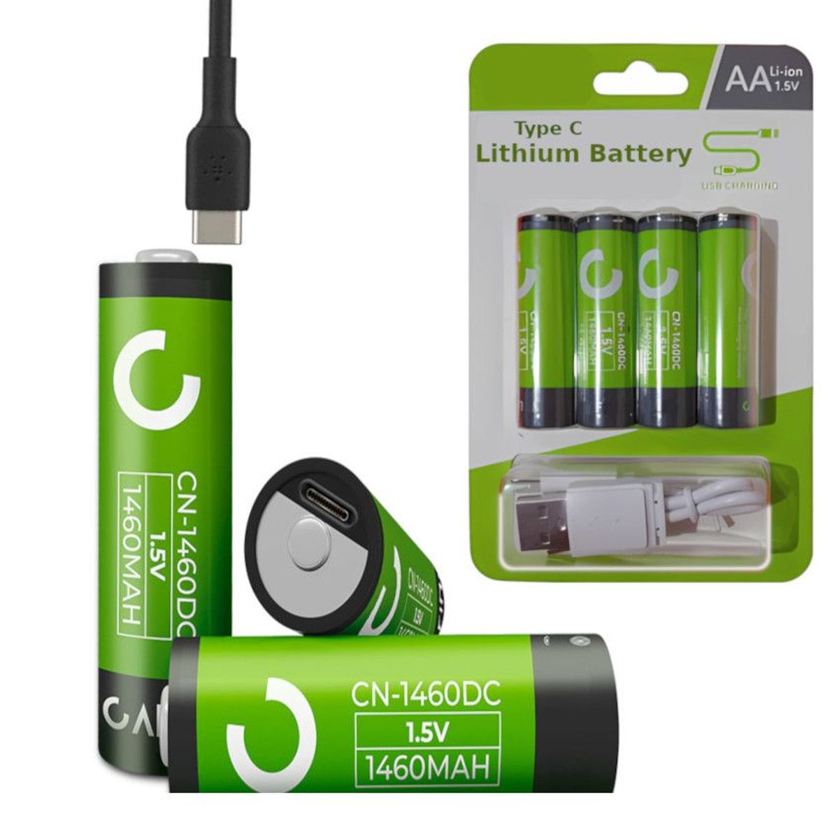 GENERICO - 4 Pilas AA RECARGABLE litio li ion Usb C RECARGA Directa Usb C