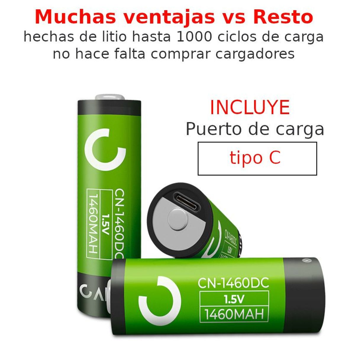 GENERICO - 4 Pilas AA RECARGABLE litio li ion Usb C RECARGA Directa Usb C