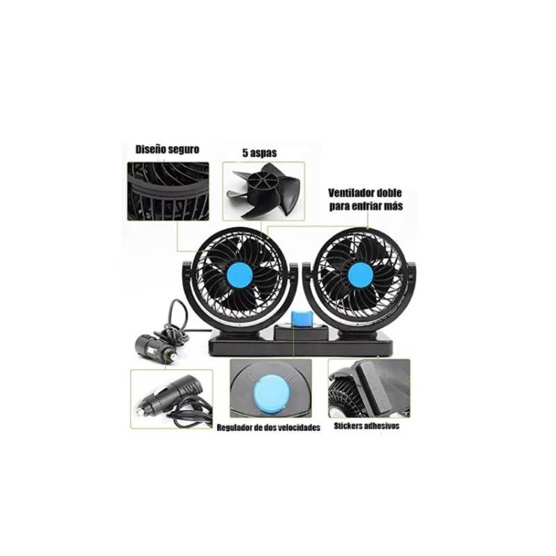 GENERICO - Ventilador 360º camioneta y auto 12v doble base giratoria