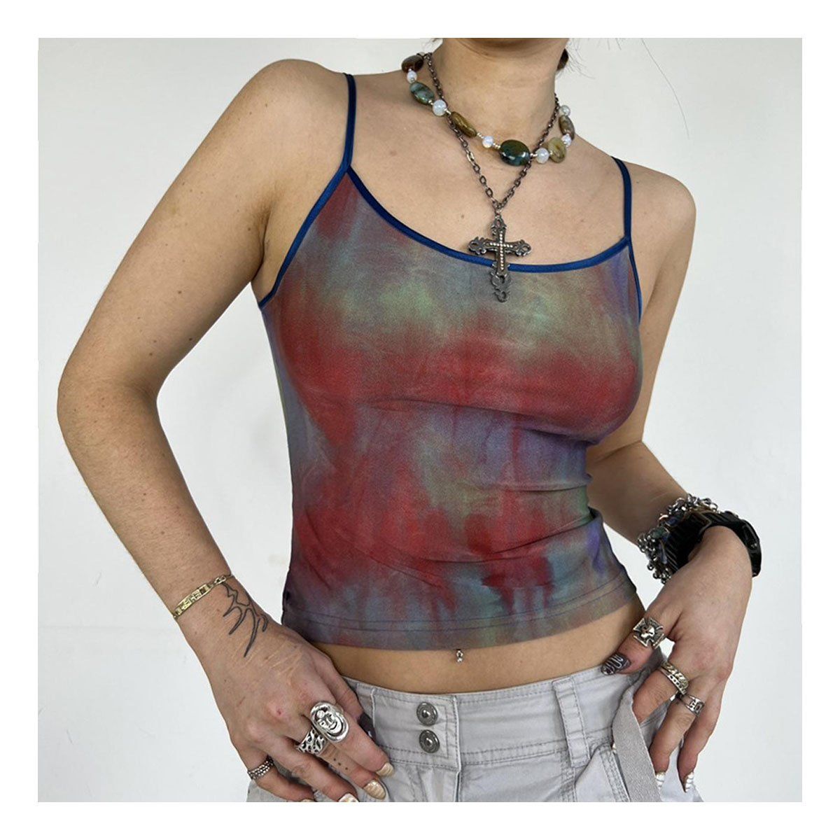 42AROZINA - Camisola estilo americano tie-dye para mujer