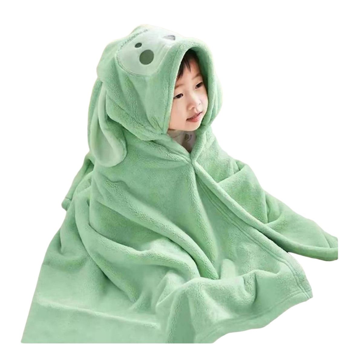 DENISASAA - Toalla De Baño Suave Para Niños Con Gorro Animal Espesar-Verde