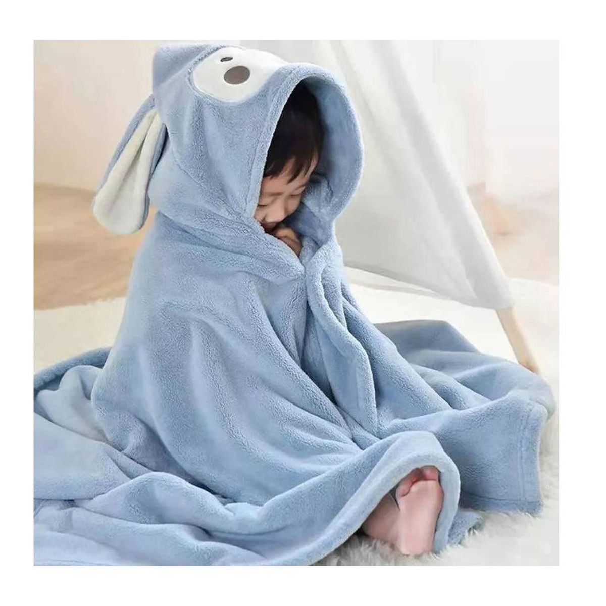 DENISASAA - Toalla De Baño Suave Para Niños Con Gorro Animal Espesar-Azul