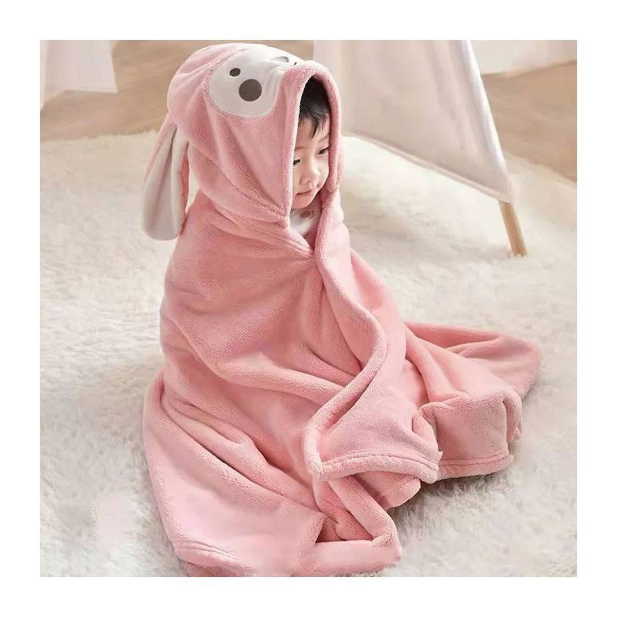 DENISASAA - Toalla De Baño Suave Para Niños Con Gorro Animal Espesar-Rosa