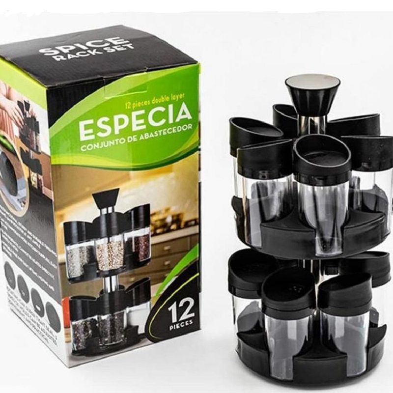 GENERICO - Set 12 Especieros condimentos condimentero Base Negra 90ml