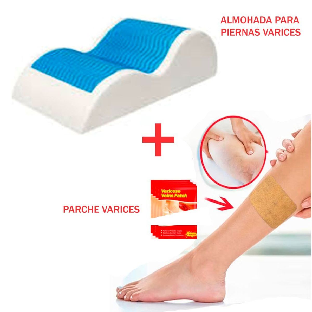 GENERICO - Pack Almohada Viscoelástica y Gel Xl para Piernas y Varices Paches