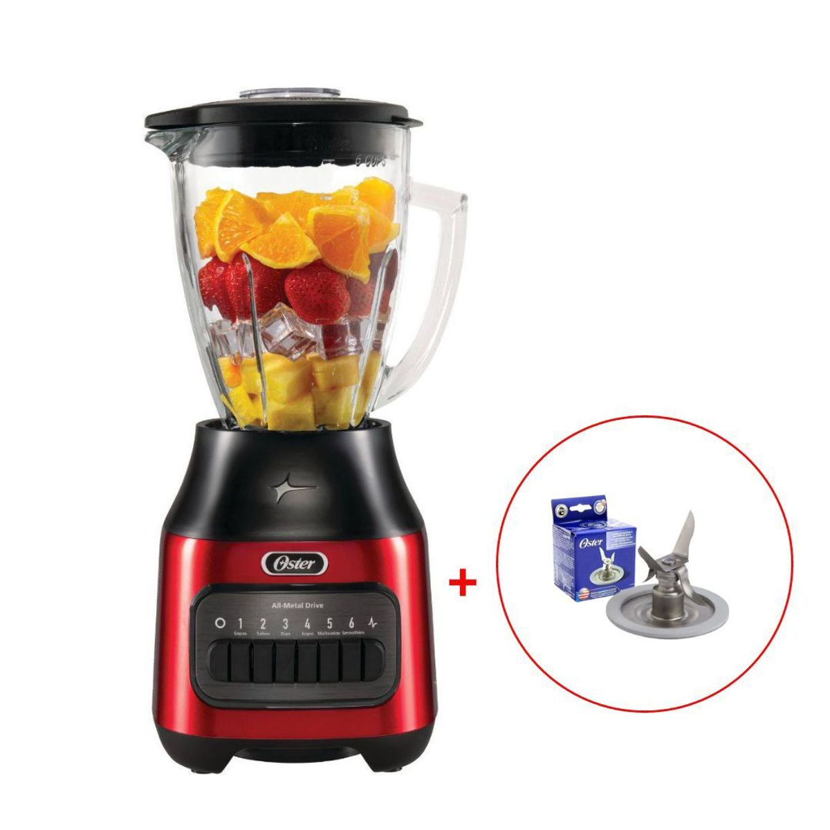 OSTER - Licuadora Oster De 6 Velocidades 1,5 lts 800w + Cuchilla 4 Aspas