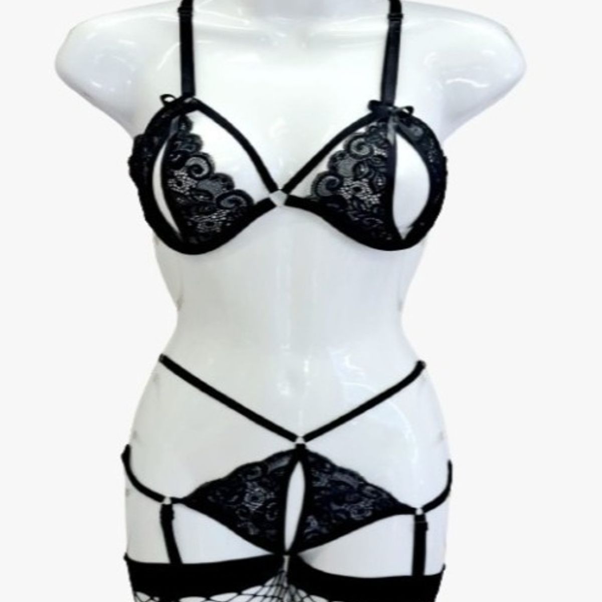 GENERICO - Conjunto Lenceria 3PZ Portaligas de Encaje LYON con Medias DEALCOBA