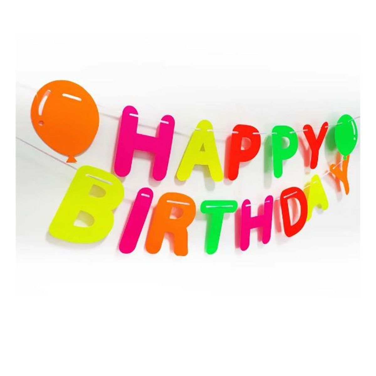 GENERICO - Banderines Happy Birthday feliz cumpleaños en colores neón