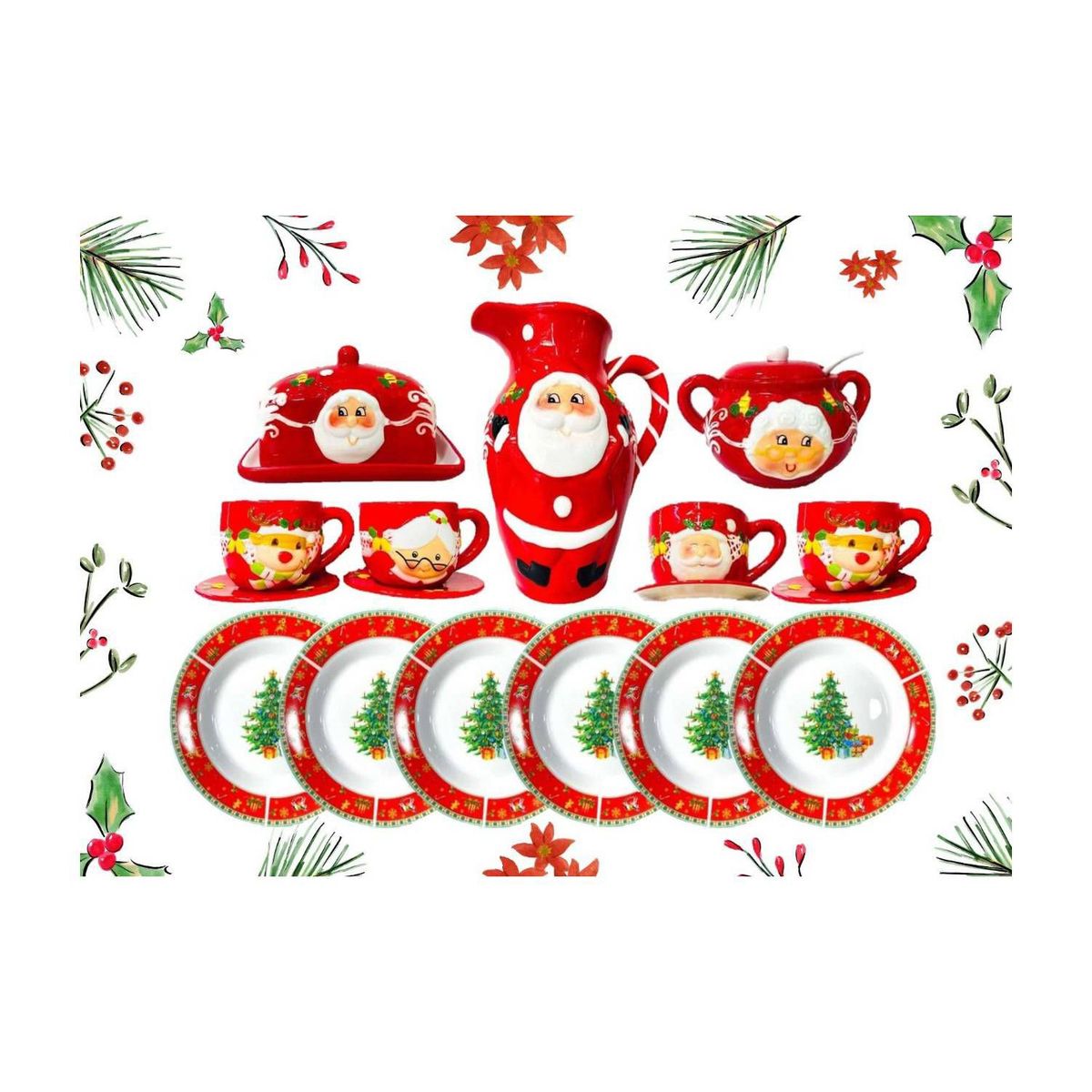 GENERICO - JUEGO DE VAJILLAS Y MENAJE NAVIDEÑO x 17 piezas