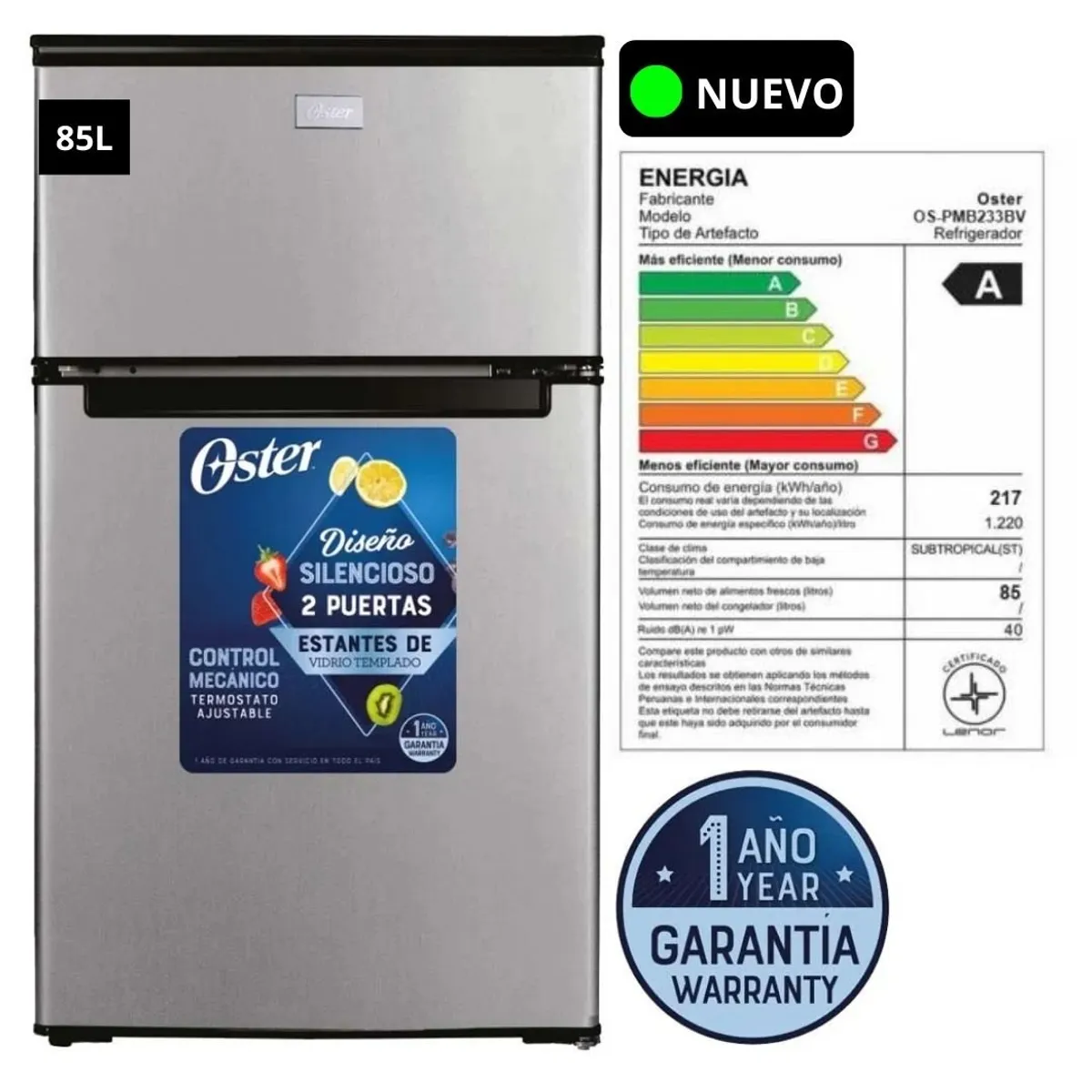 OSTER - Frigobar OSTER 85L OS-PMB233BV Silver