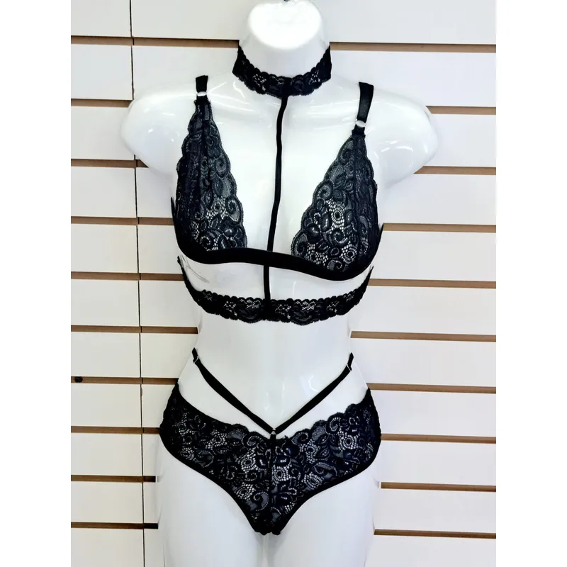 GENERICO - Lenceria Portaligas de Encaje CIELO Negro SM  DeAlcoba