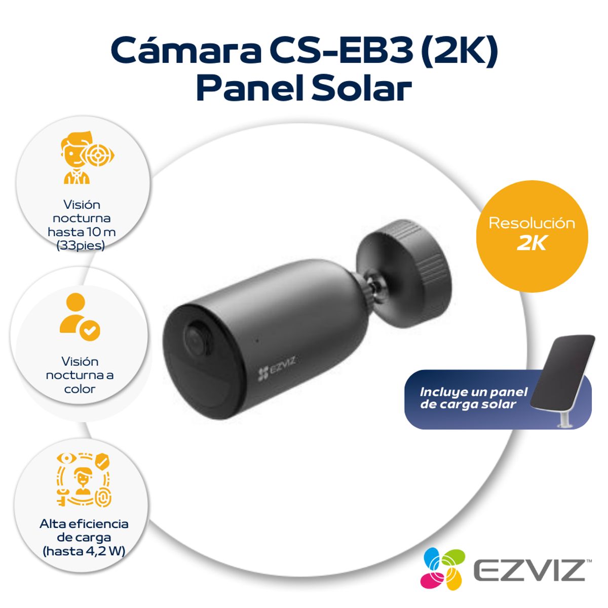 EZVIZ - Cámara Inalámbrica para exterior 2k +  Panel de carga solar - Ezviz
