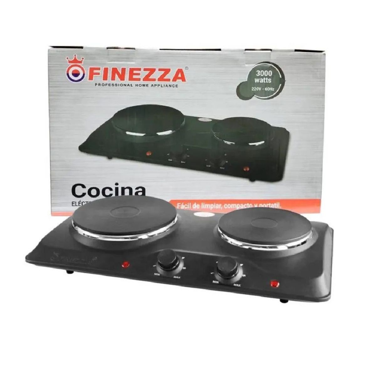 FINEZZA - Cocina Eléctrica de 2 Hornillas Finezza