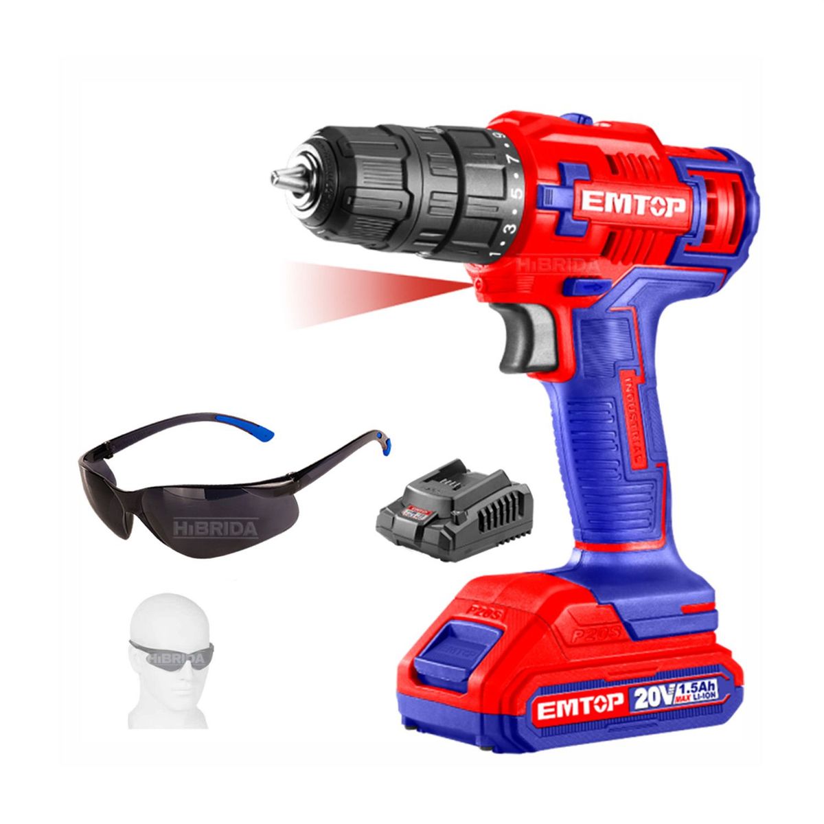 EMTOP - TALADRO ATORNILLADOR 20V EMTOP LENTES PROTECCIÓN OSCURO EMTOP