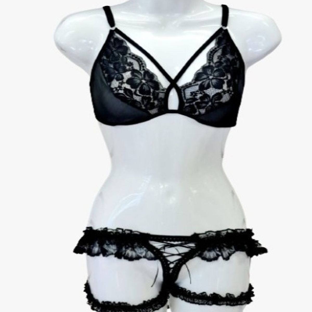 GENERICO - Conjunto 4Pz Lenceria Portaligas  de Encaje MONIKA De Alcoba