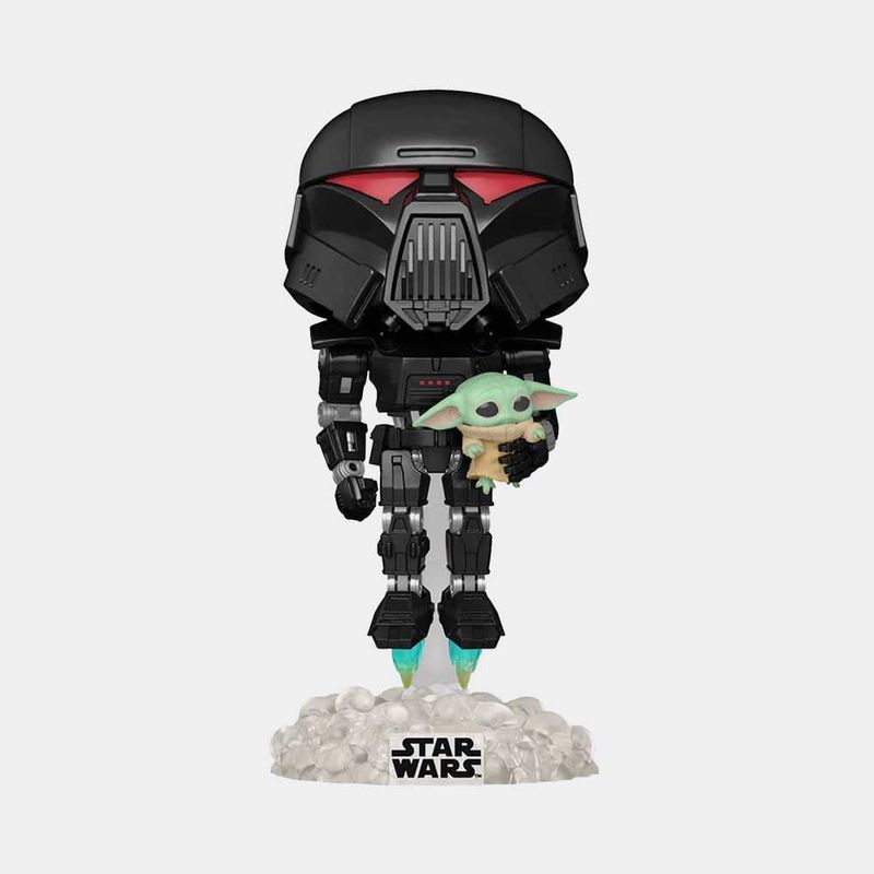 FUNKO - FUNKO POP STAR WARS MANDALORIAN DARK TROOPER WITH GROGU