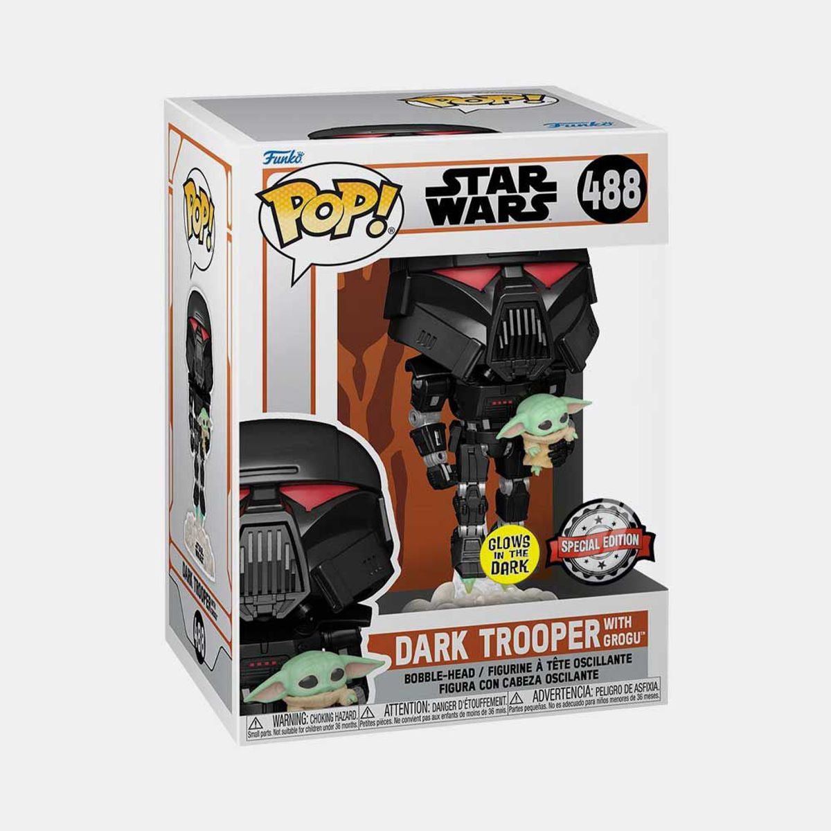 FUNKO - FUNKO POP STAR WARS MANDALORIAN DARK TROOPER WITH GROGU