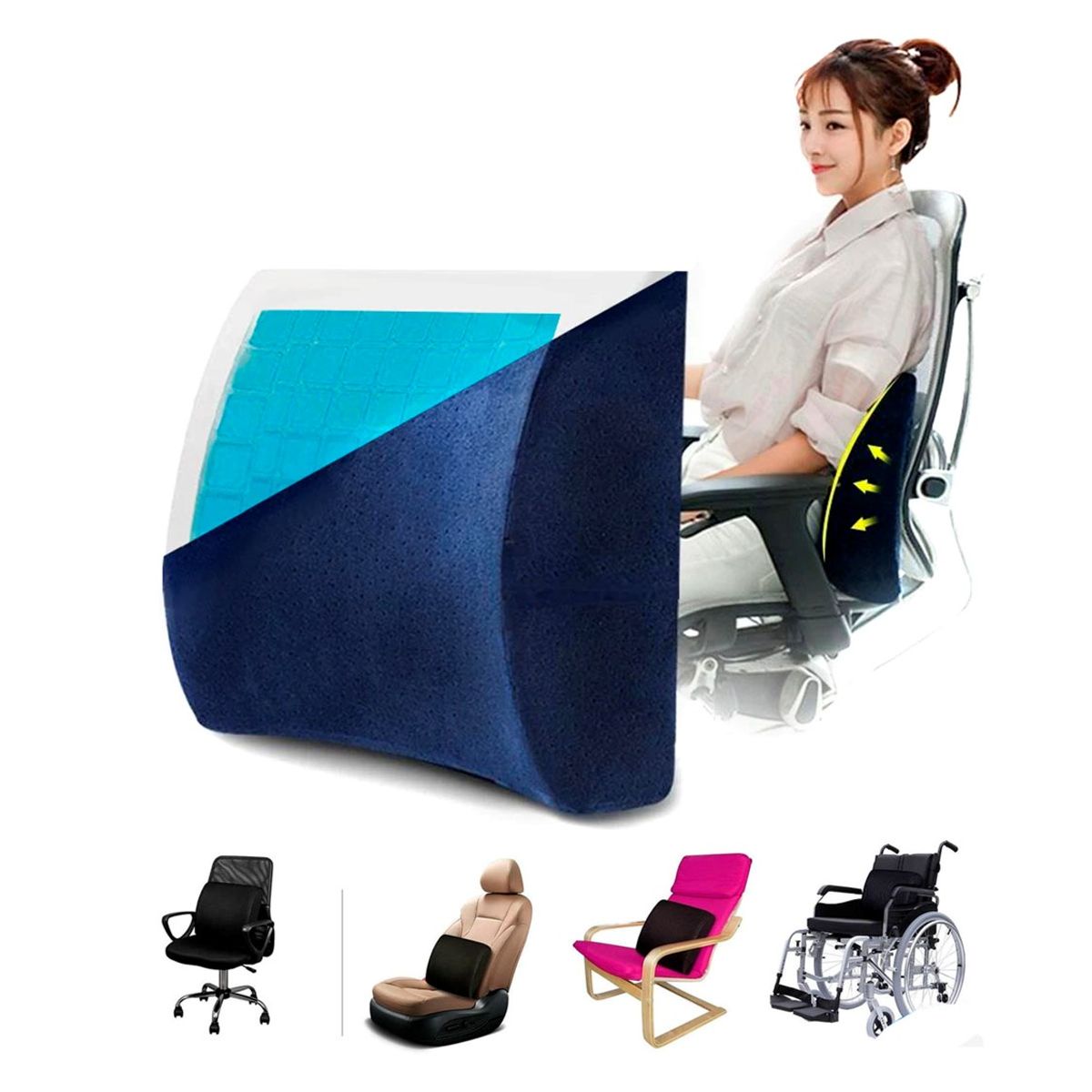 GENERICO - Cojin Lumbar con Gel para Auto y Oficina