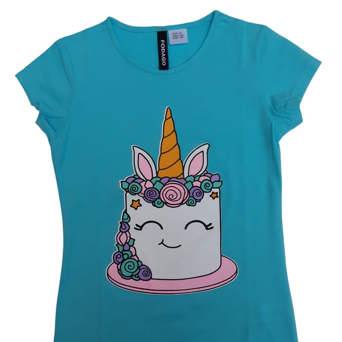 FODAGO - Polo niña manga corta Torta unicornio - Turquesa