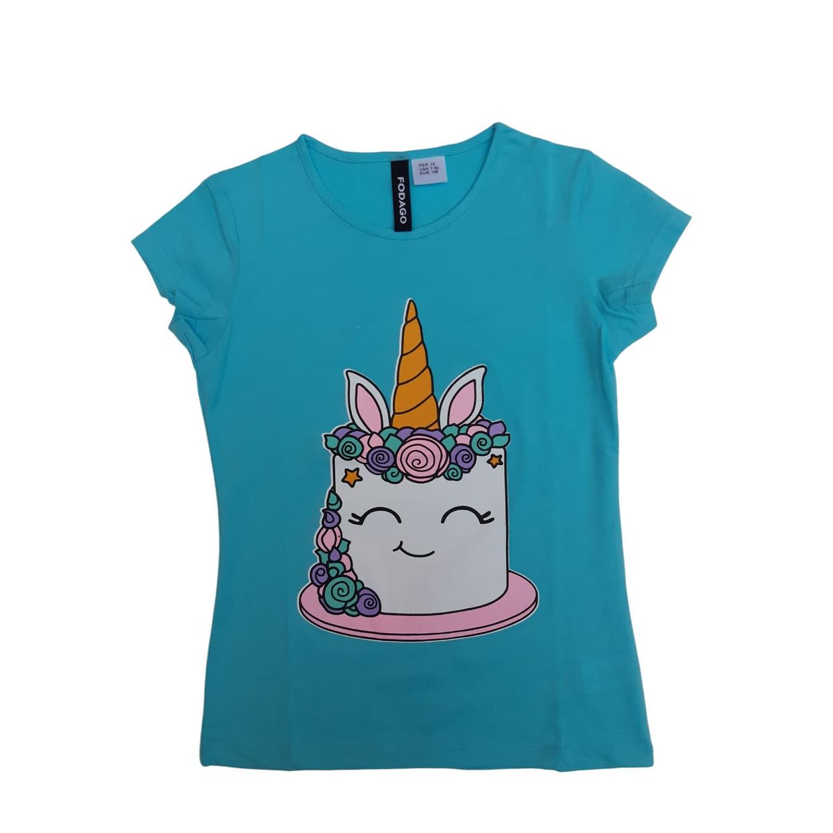 FODAGO - Polo niña manga corta Torta unicornio - Turquesa