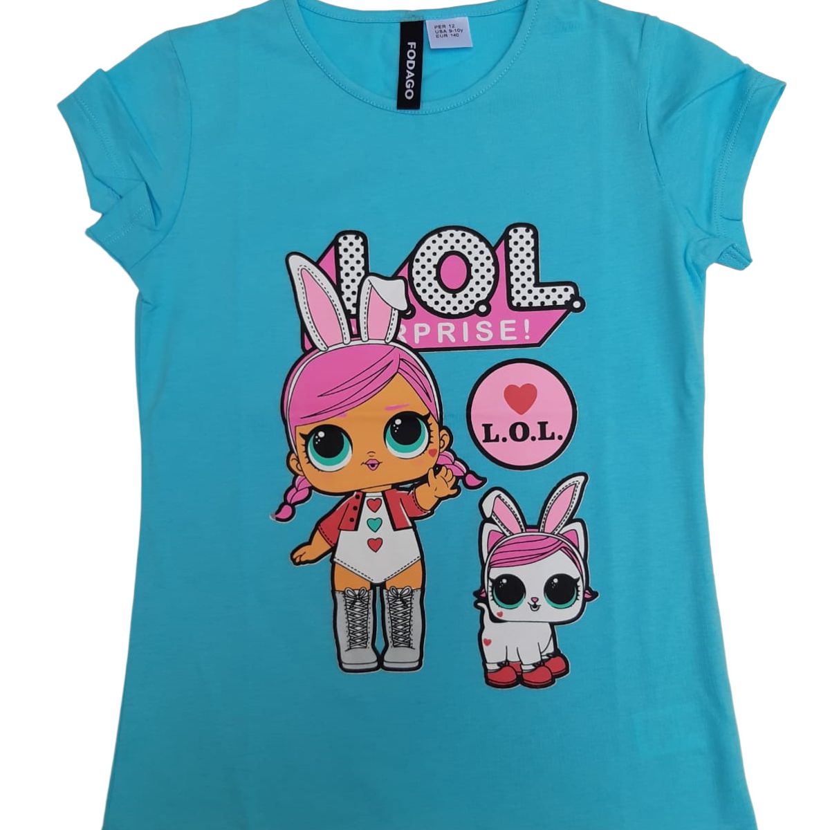 FODAGO - Polo niña manga corta Lol Conejo - Turquesa